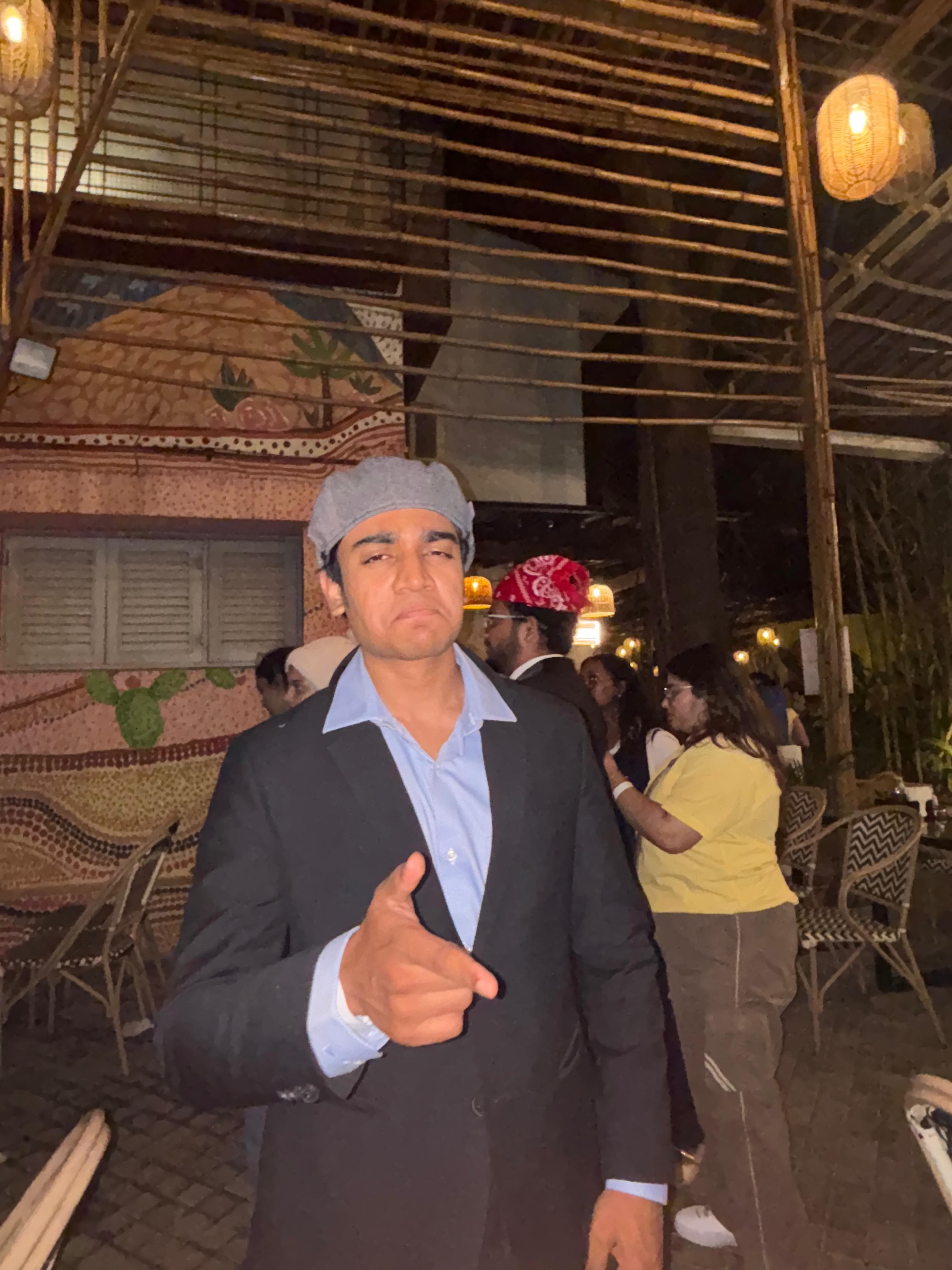 Me dressed as Date Mike from The Office, pointing at the camera
